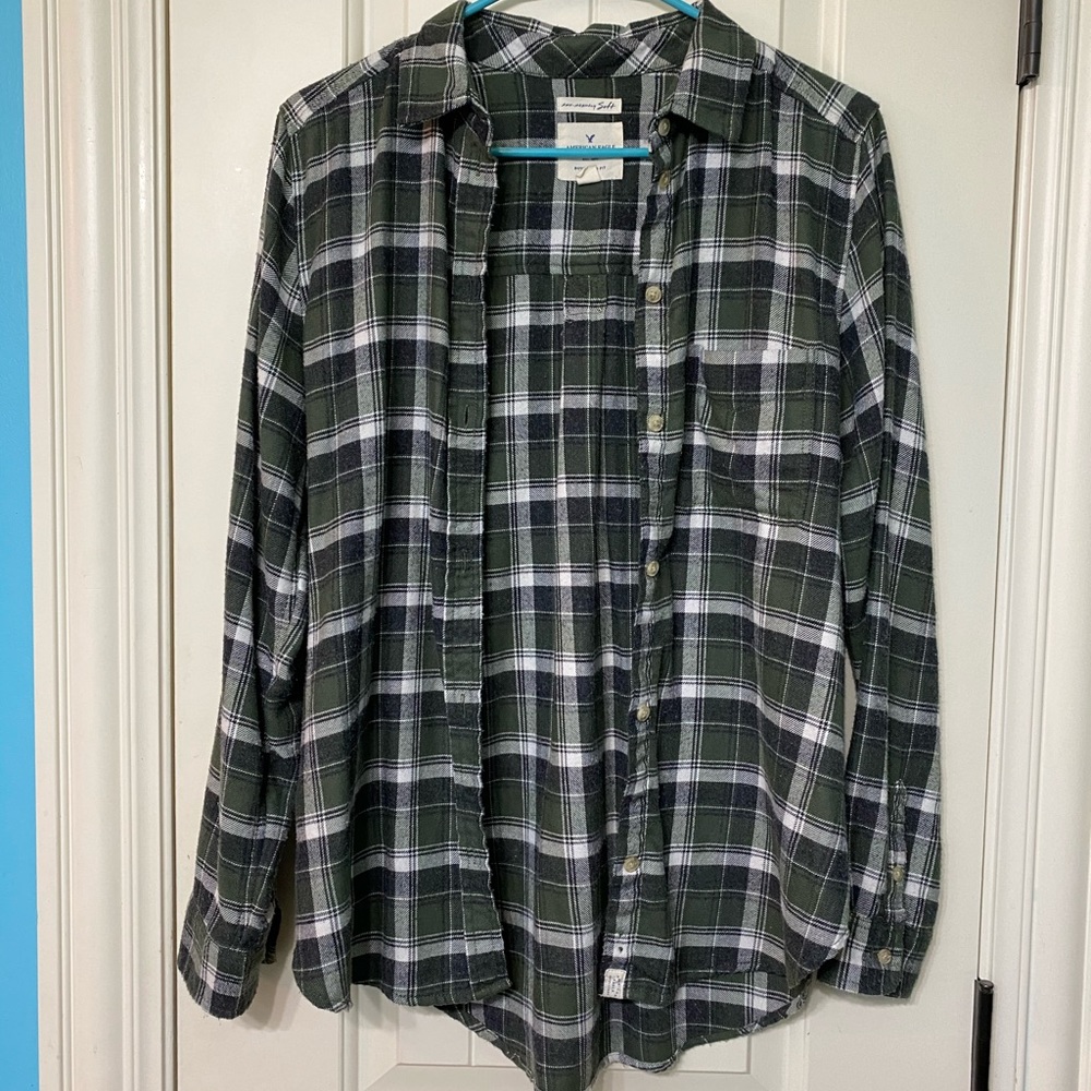 Green and white American Eagle plaid shirt